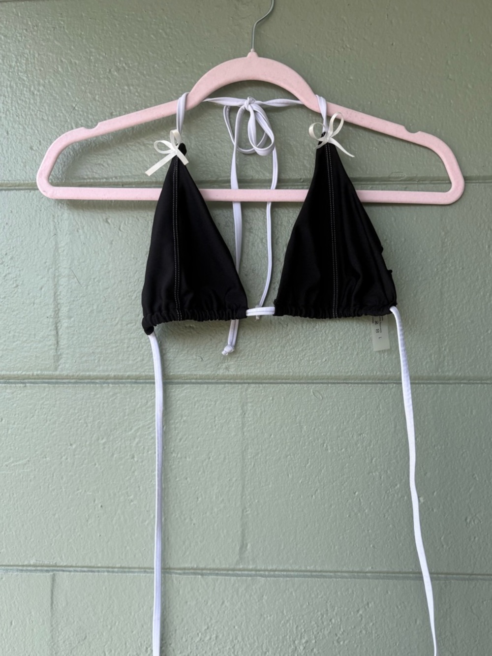 Black Triangle Bikini Top with White Ties
